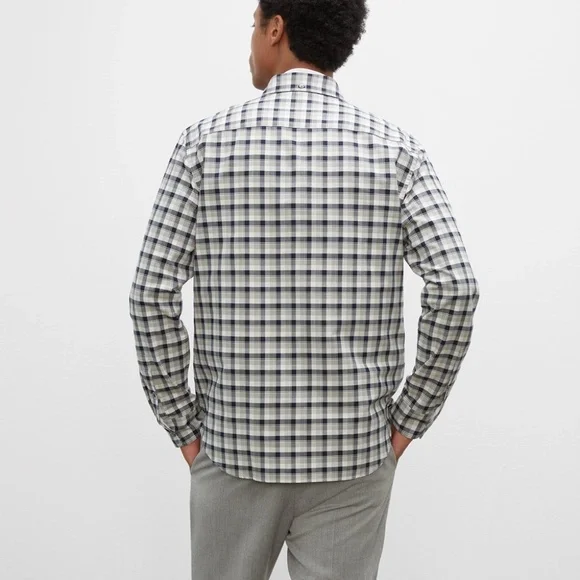 Long Sleeve Plaid Oxford Shirt - New With Tags - NEVER WORN - Grey Plaid